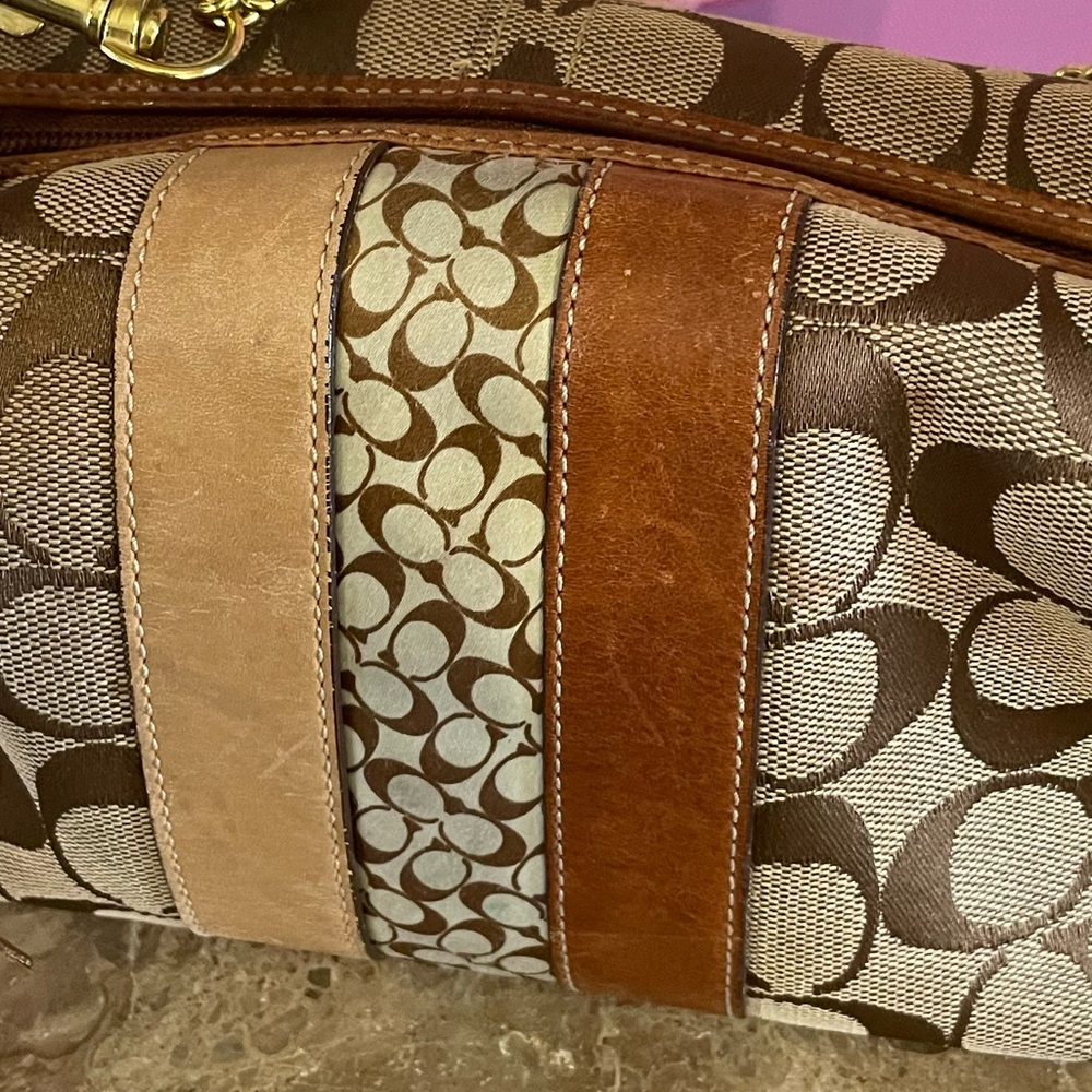 COACH Vintage Signature C Brown Mini Bag W/Tassel Upcycled Junk Gypsea Bag Chain - Picture 15 of 17